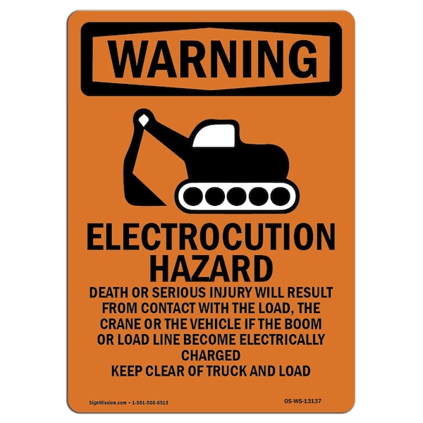 Safety Sign, OSHA WARNING, 24" Height, Electrocution Hazard, Portrait, WS-D-1824-V-13137